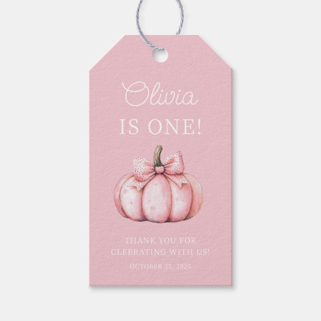 Cute Pink Pumpkin Baby Girl First Birthday  Geschenkanhänger (Vorderseite)