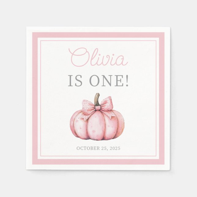 Cute Pink Pumpkin Baby Girl First Birthday Serviette (Vorderseite)