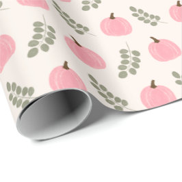 Cute Pink Pumpkin Eucalyptus Fall Pattern Geschenkpapier