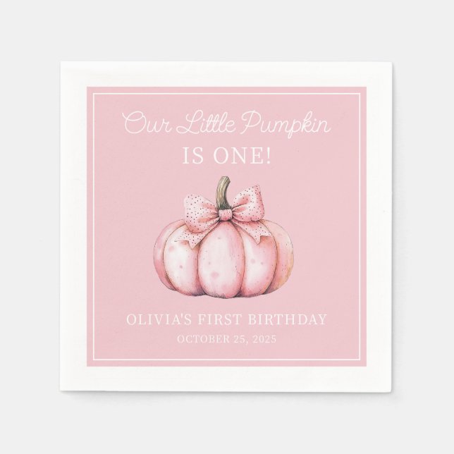 Cute Pink Pumpkin Girl Baby First Birthday Serviette (Vorderseite)