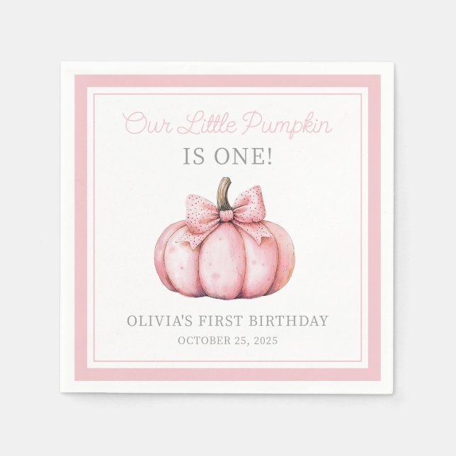 Cute Pink Pumpkin Girl Baby First Birthday Serviette (Vorderseite)