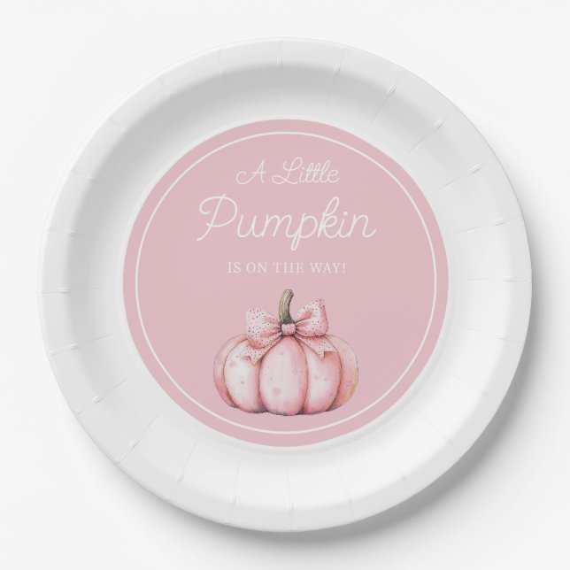 Cute Pink Pumpkin Girl Baby Shower Pappteller (Vorderseite)
