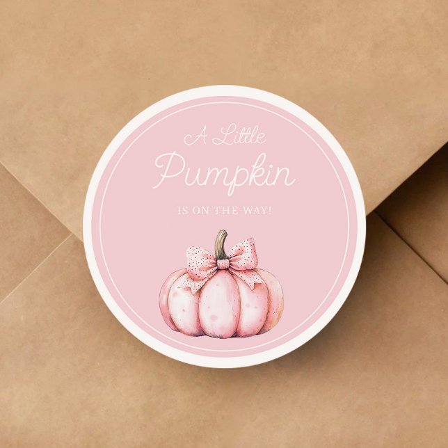 Cute Pink Pumpkin Girl Baby Shower Runder Aufkleber (Cute Pink Pumpkin Girl Baby Shower Classic Round Sticker)