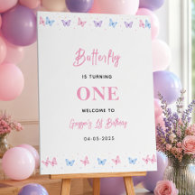 Cute Pink Purple Butterfly 1st Birthday for Girls
