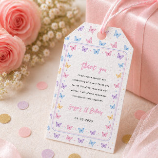 Cute Pink Purple Butterfly 1st Birthday for Girls Geschenkanhänger