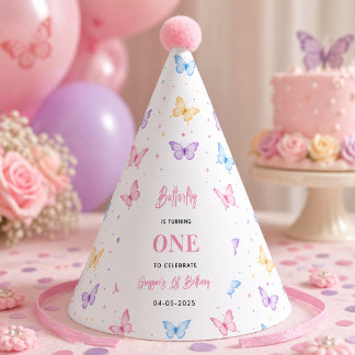 Cute Pink Purple Butterfly 1st Birthday for Girls Partyhütchen
