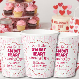 Cute Pink Red Little Sweetheart One Birthday Party Pappbecher