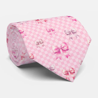 Cute Pink Ribbon and Gingham Sweet Girly Pattern Krawatte