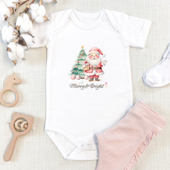 Cute Pink Santa and Christmas Tree Baby Strampler (Von Creator hochgeladen)