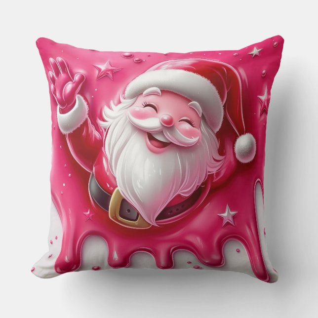 Cute Pink Santa Throw Pillow | Christmas Pillow Kissen (Vorderseite)