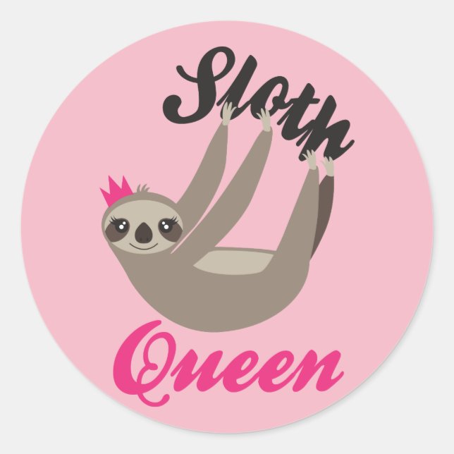 Cute Pink Sloth Queen Stickers (Vorderseite)