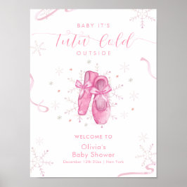 Cute Pink Snowflake Ballerina Baby Shower Welcome Poster