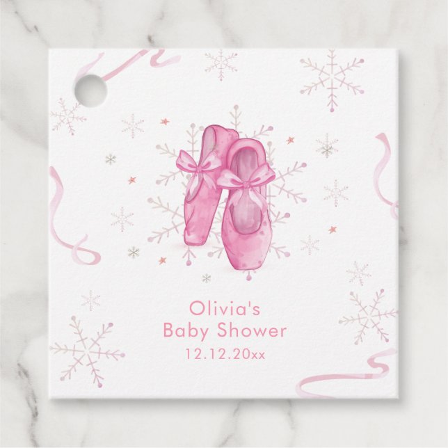 Cute Pink Snowflake Ballerina Girl Baby Shower  Geschenkanhänger (Vorderseite)