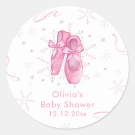 Cute Pink Snowflake Ballerina Girl Baby Shower Runder Aufkleber