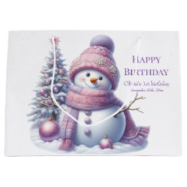 Cute Pink Snowman Winter Birthday Große Geschenktüte