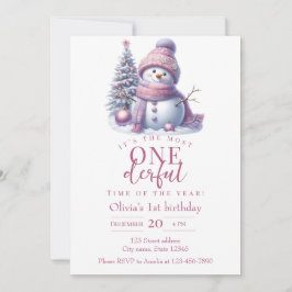 Cute Pink Snowman Winter Birthday Invitation Einladung