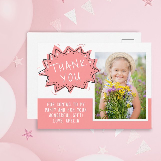 Cute Pink Speech Cloud Birthday Thank you Photo Postkarte (Von Creator hochgeladen)
