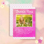 Cute Pink Star Pattern Girl Photo Birthday Dankeskarte<br><div class="desc">Cute Pink Star Pattern Girl Photo Birthday Thank You Card. The card is in pink color with a little star pattern on the front and the backside. Personalize with your photo and name. Great for girl`s birthday party.</div>