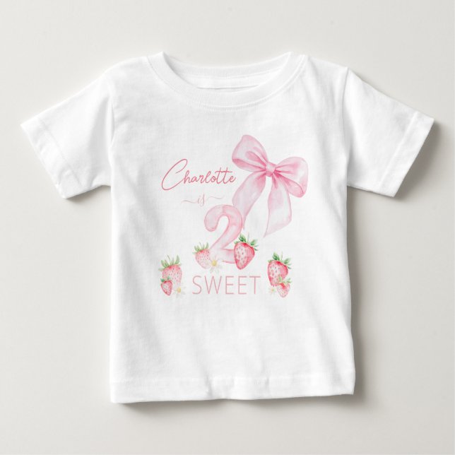 Cute Pink Strawberries 2 Two Sweet 2nd Birthday Baby T-shirt (Vorderseite)