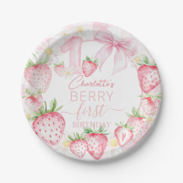 Cute Pink Strawberries Berry First 1st Birthday Pappteller