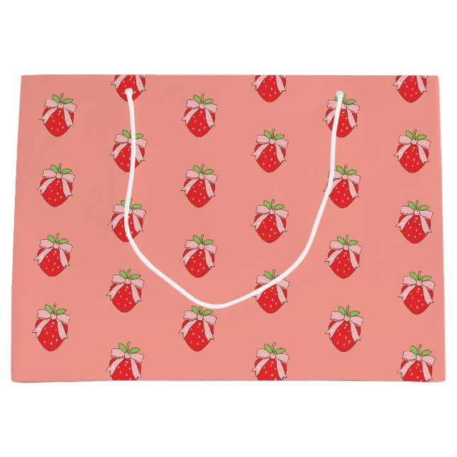 Cute Pink Strawberry  Große Geschenktüte (Vorderseite)