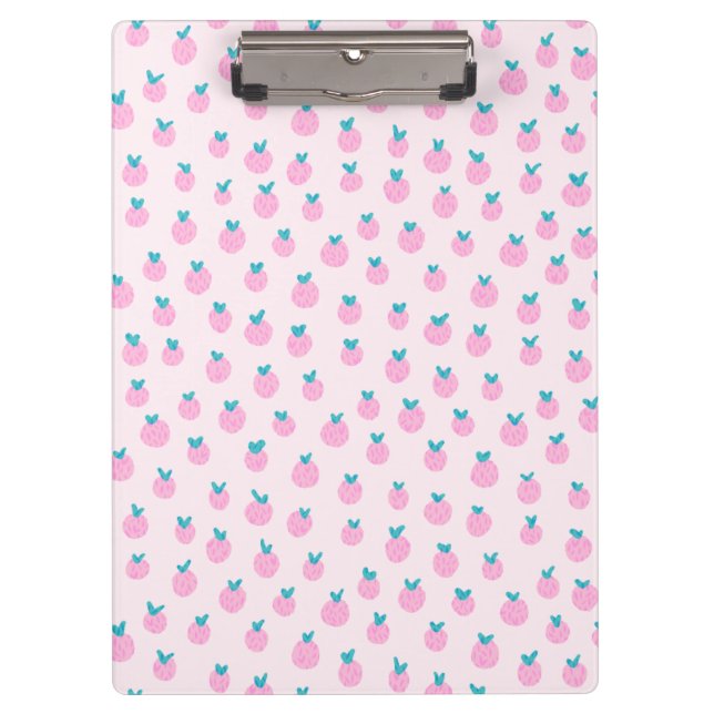 Cute Pink Strawberry Pattern – Kawaii Girly Klemmbrett (Vorderseite)