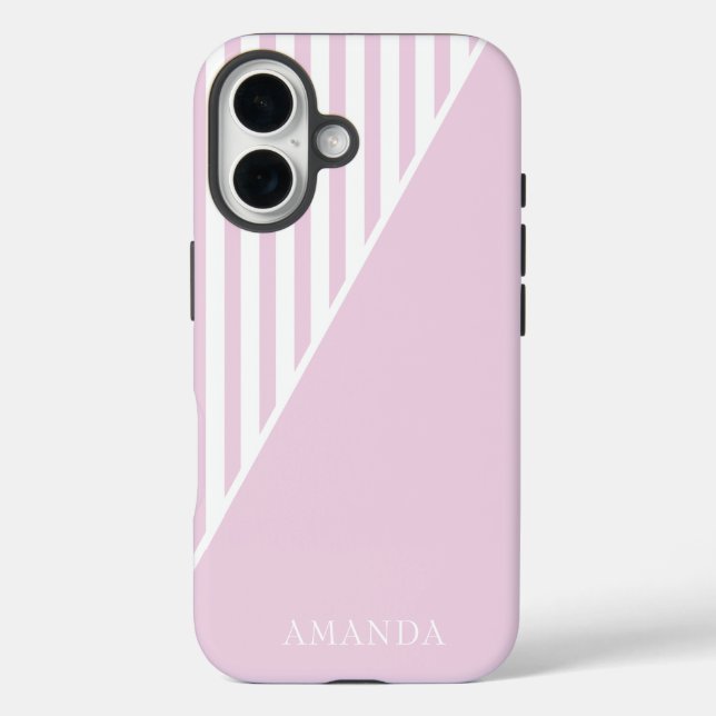 Cute Pink Striped Personalized Name Case-Mate iPhone Hülle (Rückseite)