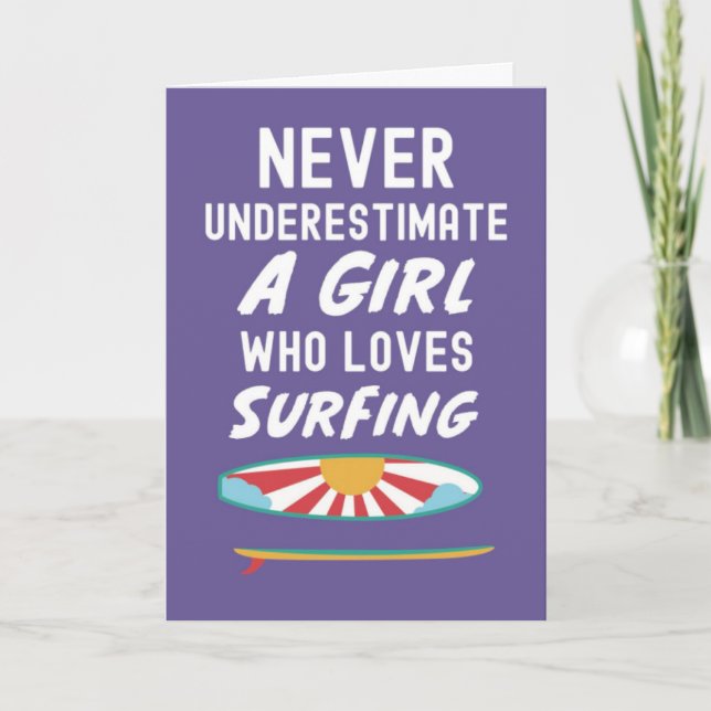 Cute Pink Surfer Cards For Kids Girls Surfing Surf Karte (Vorderseite)