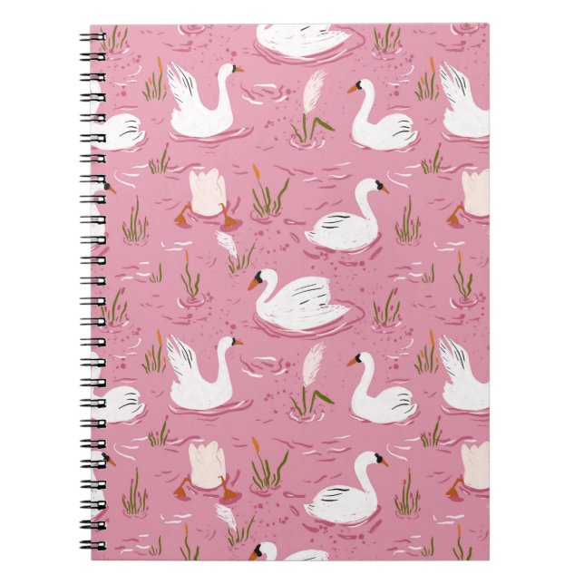 Cute Pink Swan Seamless Pattern Notizblock (Vorderseite)