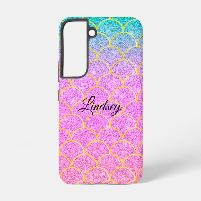 Cute Pink & Teal Personalized Glitter Mermaid  Samsung Galaxy Hülle (Rückseite)