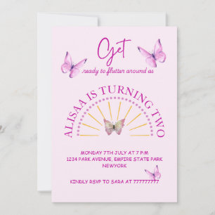 Cute Pink und Purple Butterfly Geburtstagskarte Einladung