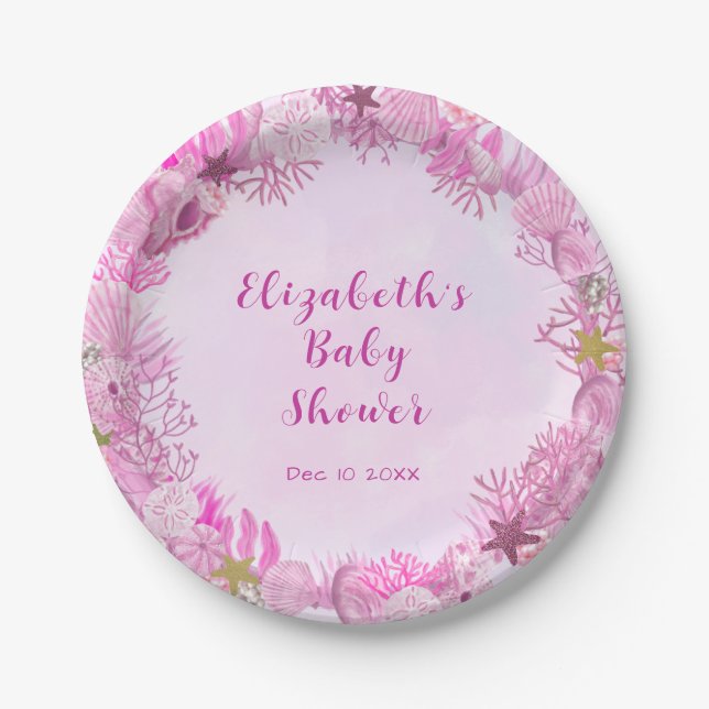 Cute Pink Under the Sea Girl Baby Shower Pappteller (Vorderseite)