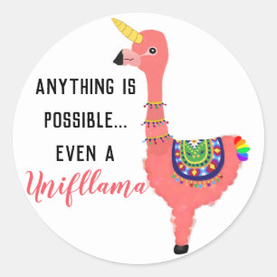 Cute Pink Unicorn Flamingo Llama Inspirational Runder Aufkleber