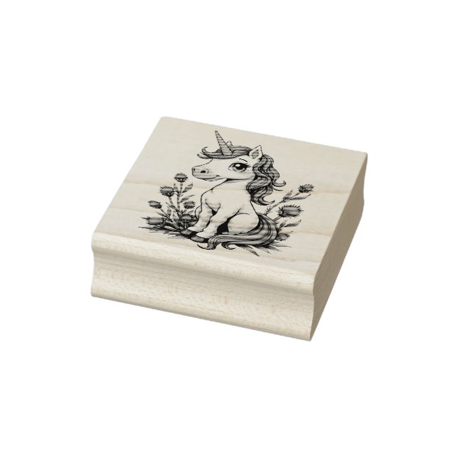 Cute Pink Unicorn Seated Amongst Scottish Thistles Gummistempel (Stempel)