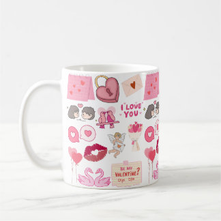 Cute Pink Valentine’s Day Love Doodles Collection Kaffeetasse