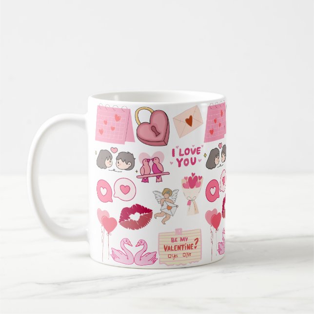 Cute Pink Valentine’s Day Love Doodles Collection Kaffeetasse (Links)