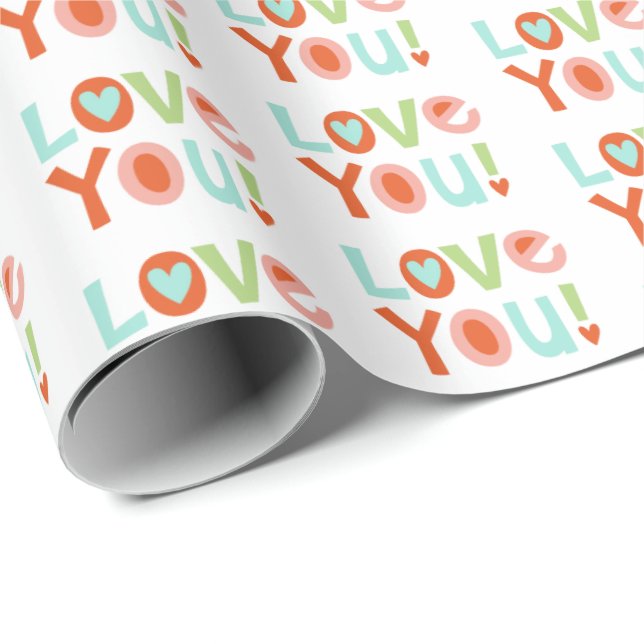 Cute Pink Valentines Day Love You Typography Geschenkpapier (Rolleneckpunkt)