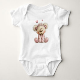 CUTE PINK VALENTINES DAY TEDDY BEAR BABY STRAMPLER