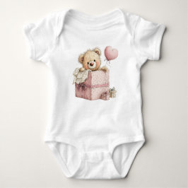 CUTE PINK VALENTINES DAY TEDDY BEAR BABY STRAMPLER