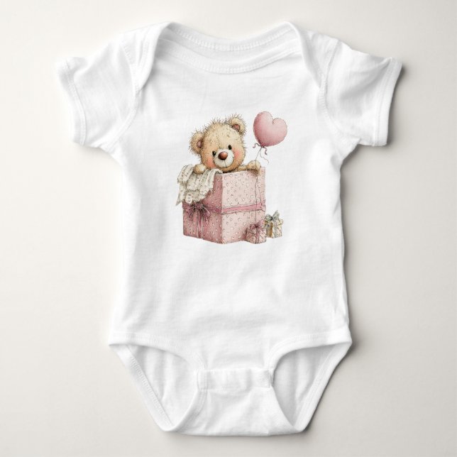 CUTE PINK VALENTINES DAY TEDDY BEAR BABY STRAMPLER (Vorderseite)