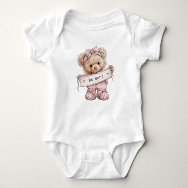 CUTE PINK VALENTINES DAY TEDDY BEAR BABY STRAMPLER (Vorderseite)