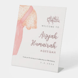 Cute Pink Watercolor Baby Girl Aqiqah Welcome Sign Sockelschild
