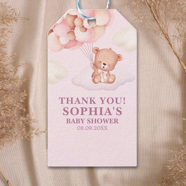 Cute Pink Watercolor Bear Baby Shower Girl Geschenkanhänger (Von Creator hochgeladen)