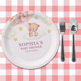Cute Pink Watercolor Bear Baby Shower Girl Pappteller