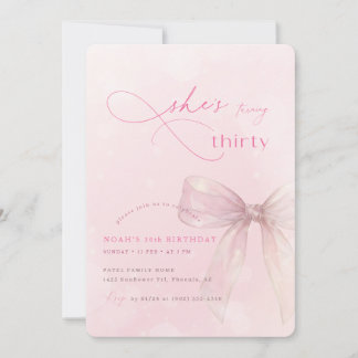Cute Pink Watercolor Bow Girls 30th Birthday Party Einladung