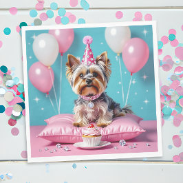 Cute Pink Yorkie Birthday Serviette