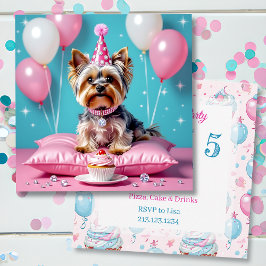 Cute Pink Yorkie Girl's  Birthday Party Einladung