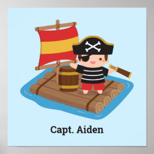Cute Pirate Captain Boy Ocean Raft Room Wall Decor Poster
