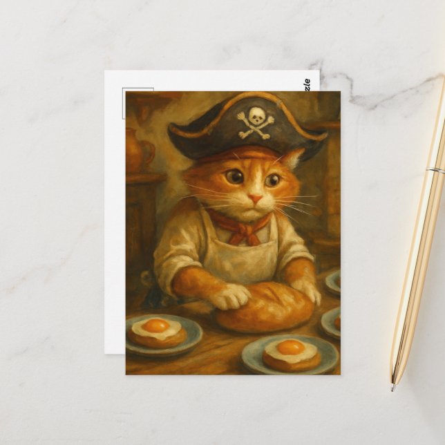 Cute Pirate Cat Baker Postkarte (Vorderseite/Rückseite Beispiel)