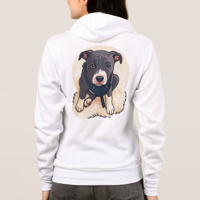 Cute Pitbull Puppy Dog Cartoon Design Hoodie (Rückseite)